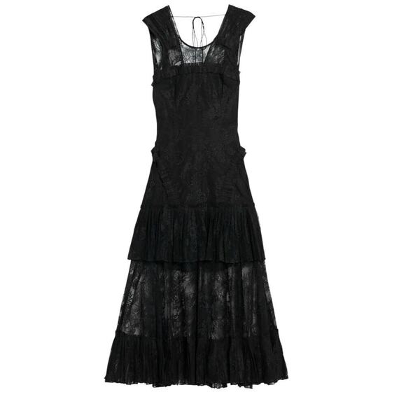 Alexis Feliciana Tie Back Pleated Chantilly Lace Midi Dress In Black Size XS - Picture 3 of 14